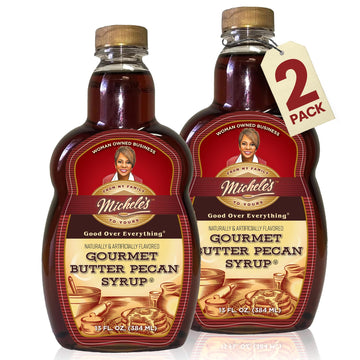 Micheles Gourmet Butter Pecan Syrup 2-Pack | 13 Ounce Bottle | Good Over Everything! | Foodie Gift, Ice Cream & Desert Topping, 