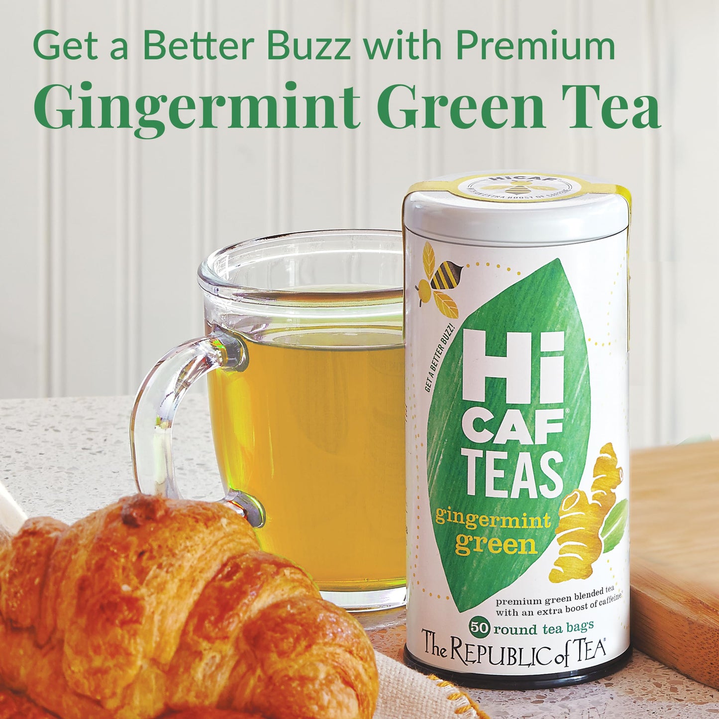The Republic of Tea Hicaf Gingermint Green Tea - 50 Count Pack, Caffeine-Free Herbal Blend