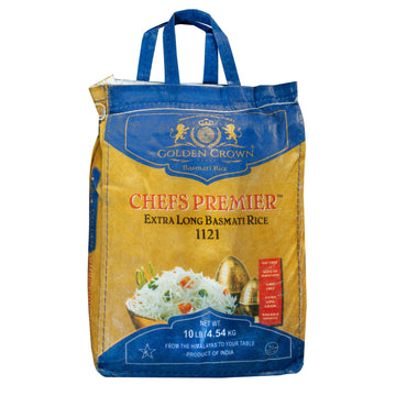 Golden Crown Chefs Premier Basmati Rice - 160 oz (10LB), Naturally Aged Extra Long Aromatic Sella Rice for Biryani, Palao & Pila