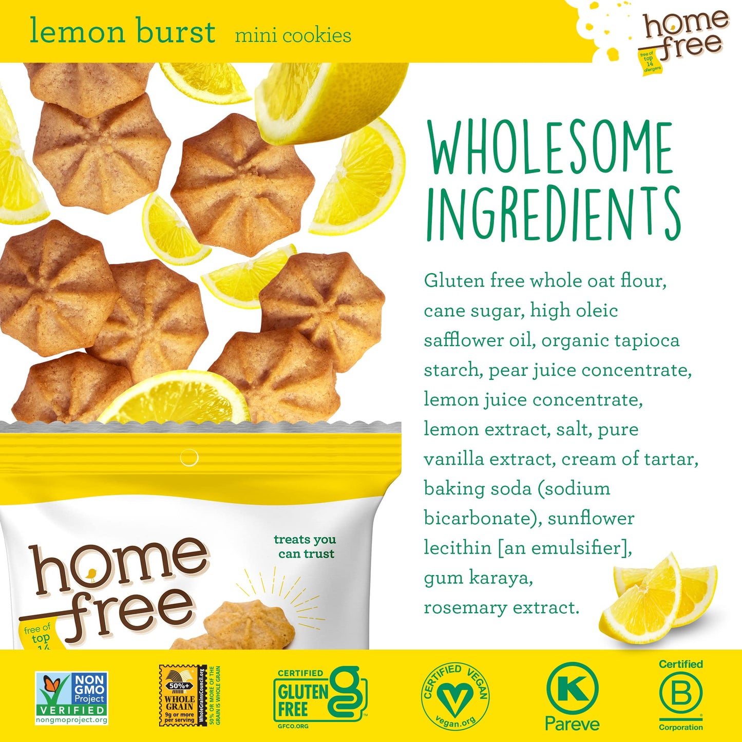 Homefree Treats You Can Trust Gluten Free Mini Cookies, Single Serve, Lemon Burst, 1.0 Ounce (Pack Of 10)…