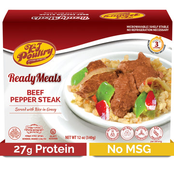 KJ Poultry Kosher Ready Meals - Beef Pepper Steak & Rice, MRE Meat Meals Ready to Eat (1 Pack) Prepared Entree Fully Cooked, She