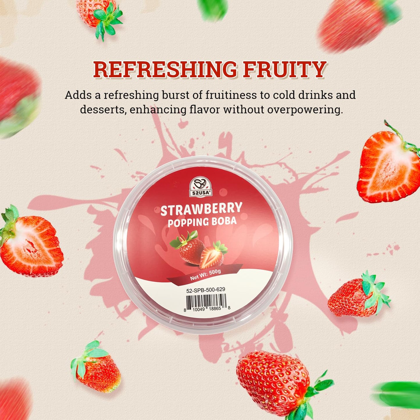 52Usa Strawberry Popping Boba (500G), Popping Pearls For Bubble Tea, Beverages, Sweets, Ice Cream, Shakes, Desserts & Smoothies