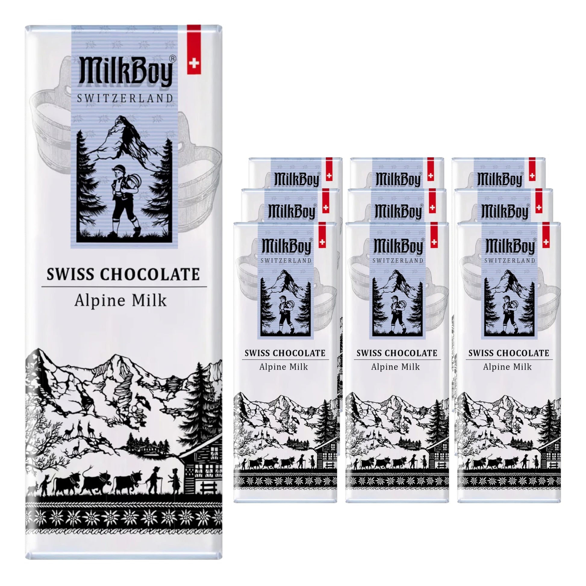 Milkboy Swiss Chocolates - Extra Creamy Milk Chocolate Snack Bar - 1.4 oz (Pack of 10) - GMO Free - Brown