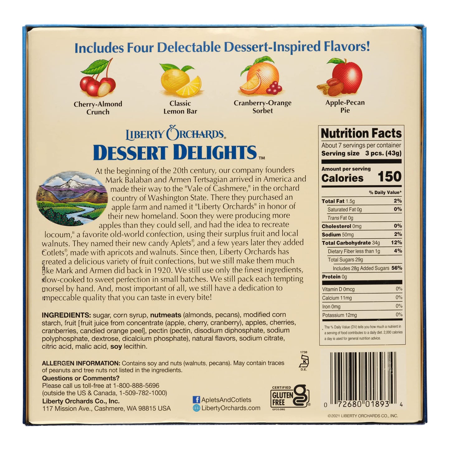 Liberty Orchards, Dessert Delights - Fruit And Nut Candies - Turkish Delights Lokum Candy - Natural, Vegan, Gluten-Free - 10 Oz.