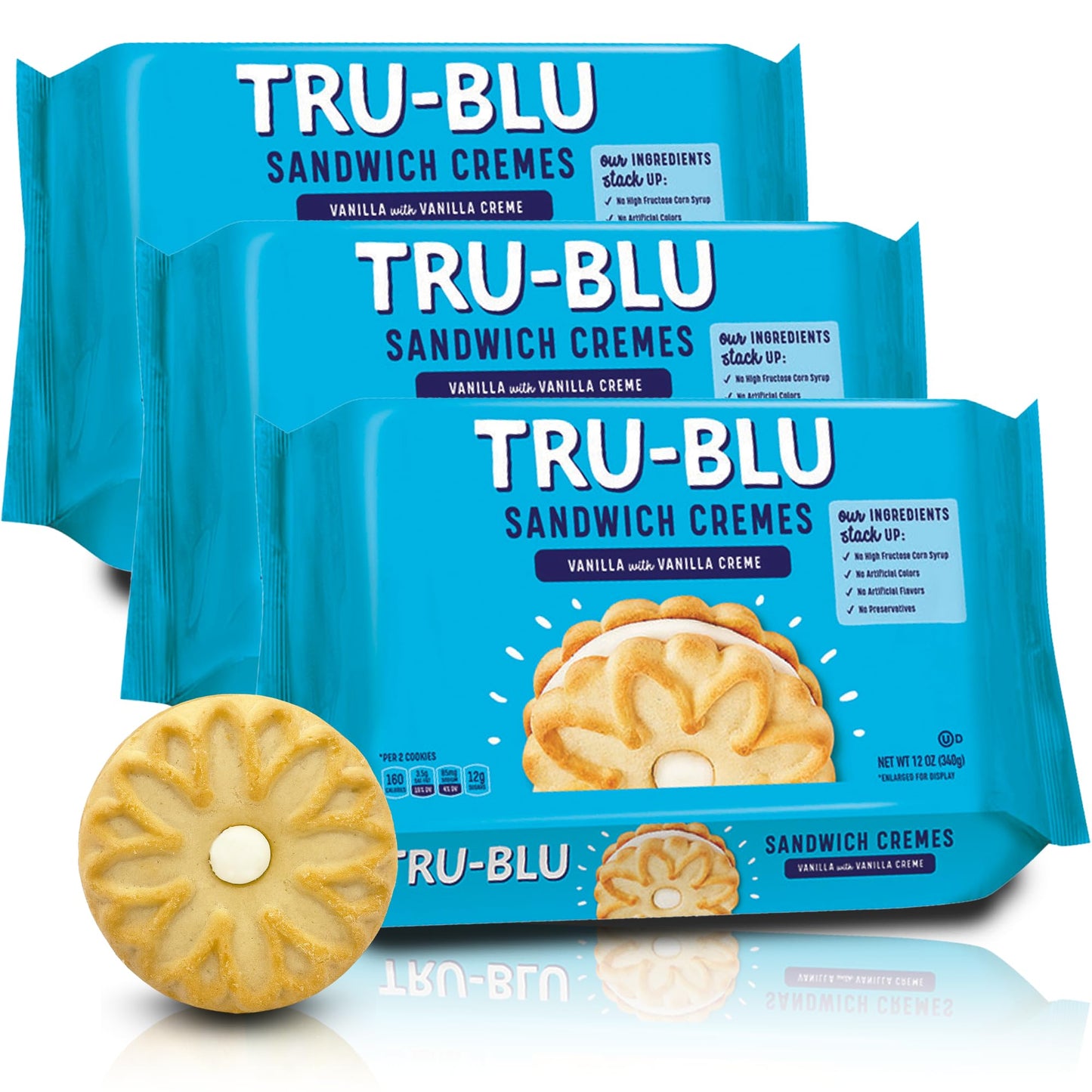 Tru-Blu Vanilla Cookies With Vanilla Creme | No Artificial Ingredients | No High Fructose Corn Syrup | Made In The Usa | 12 Ounce (Pack Of 3)