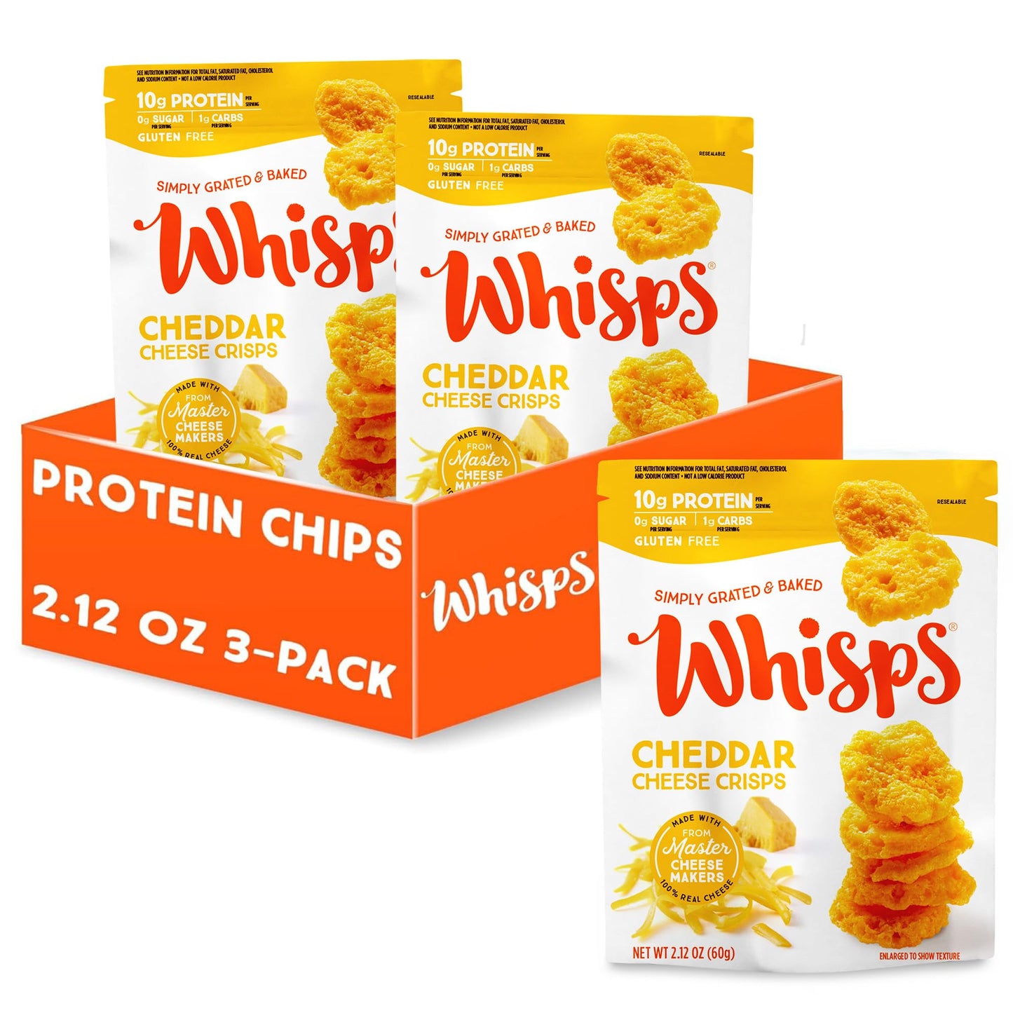 Whisps Cheese Crisps Cheddar Cheese - Protein Snacks, Gluten Free, Low Carb - 2.12 Oz, 3 Pack