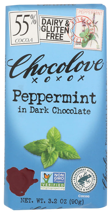 Chocolove Peppermint in 55% Cocoa Dark Chocolate Bar, Kosher, Gluten Free & Non-GMO, 3.2 Ounce (Pack of 12)