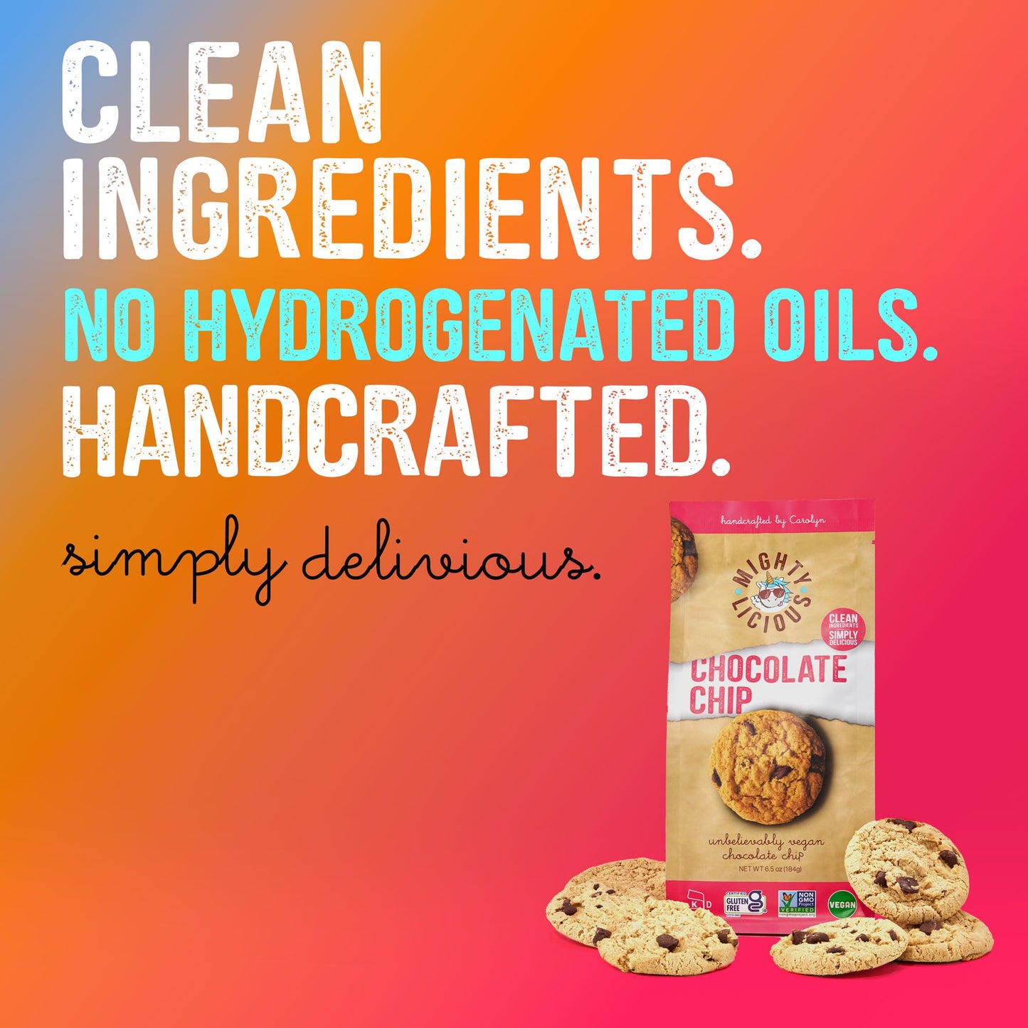 Mightylicious Handcrafted Vegan Chocolate Chip Cookies - Gluten-Free, Dairy-Free, Egg-Free, Non-Gmo, Kosher, Preservative-Free -