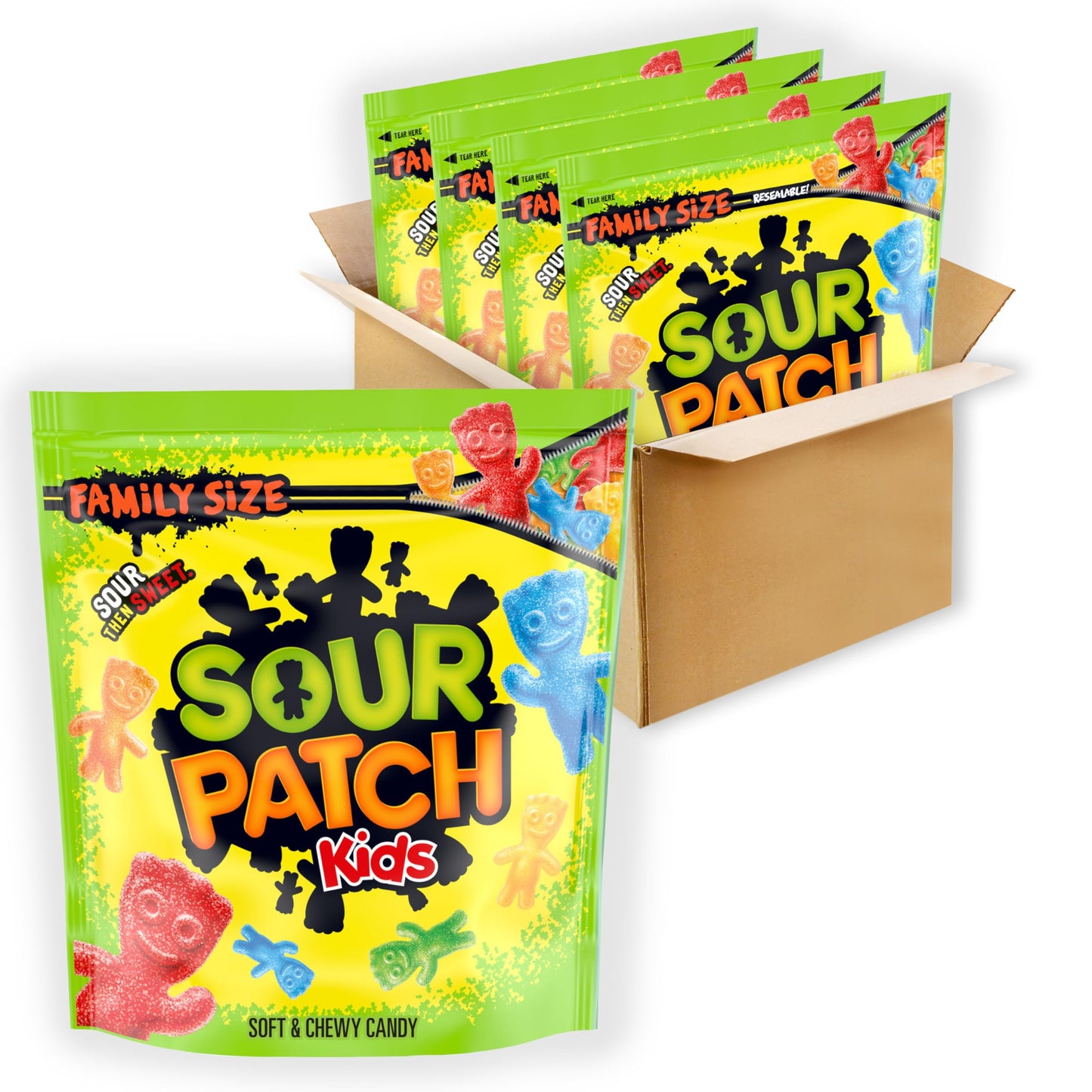 Sour Patch Kids Soft & Chewy Candy, Family Size, Bulk Candy, 4 - 1.8 Lb Bags
