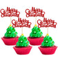 Gyufise 24 Pack Merry Christmas Cupcake Toppers Red Glitter Xmas Holiday Cake Picks Decorations For Christmas New Year Ceremony