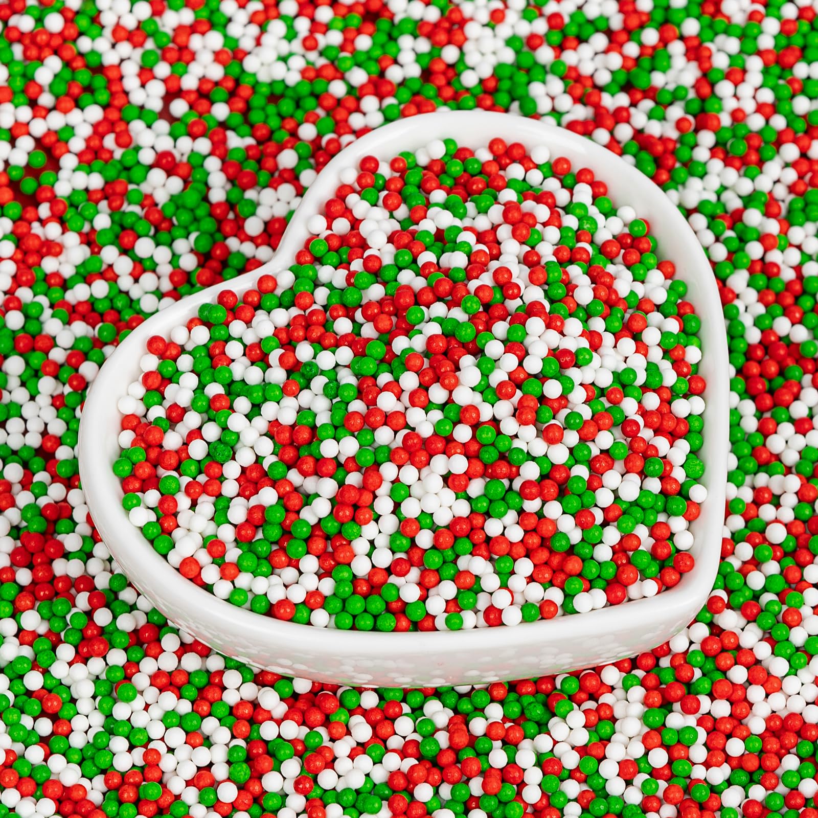 Christmas Nonpareils Sprinkles for Cake Decorating,130g White Red and Green Mini Pearls Mix,Edible Sugar Holiday sprinkle for Cu