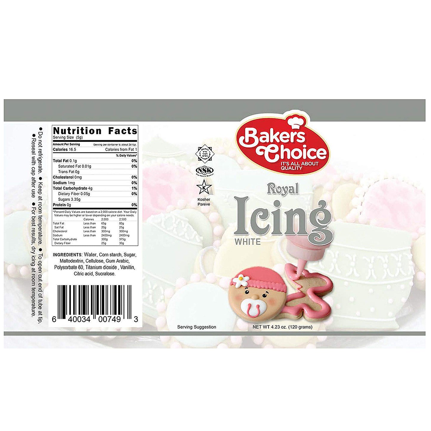 Bakers Choice White Cookie Icing - Ready to Use Royal Icing Squeeze Bottles - 3.7 oz. for Cookies, Cakes, Cupcakes and