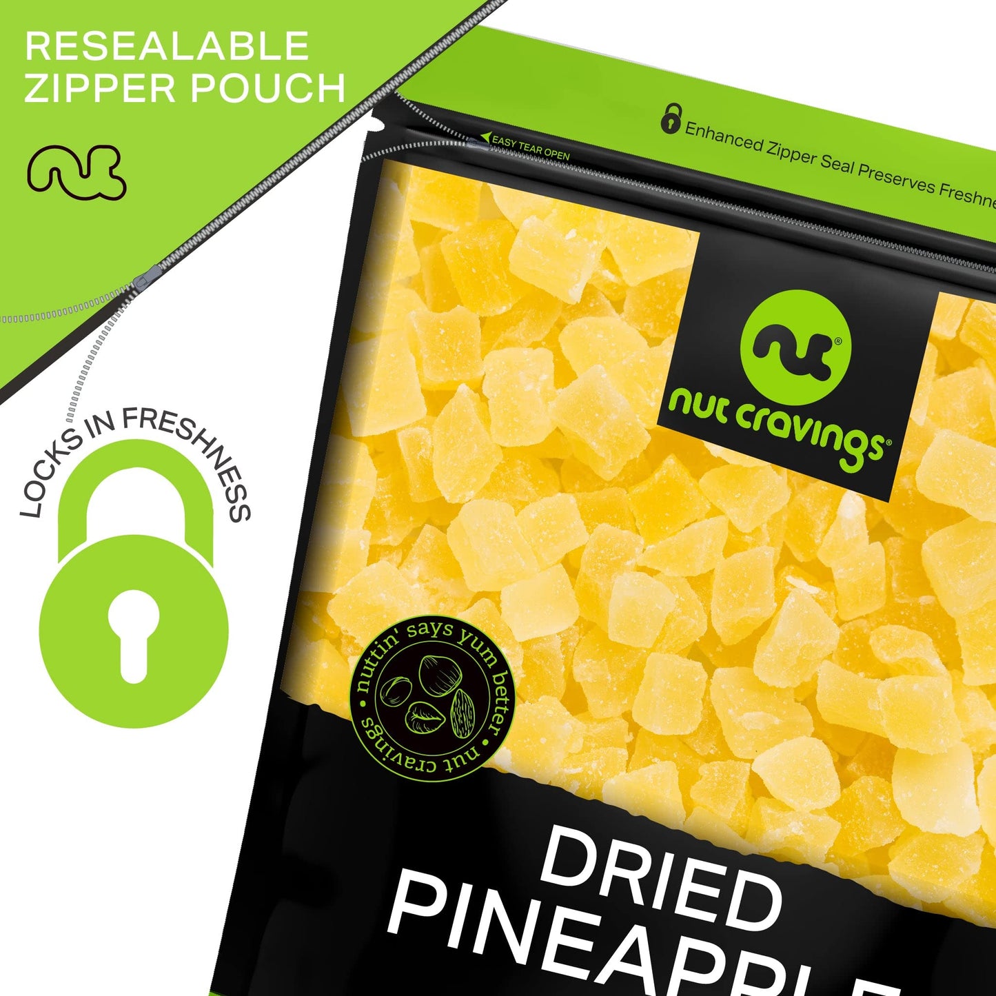 NUT CRAVINGS - Sun Dried Pineapple Chunks, Lightly Sweetened (32oz, 2 LB) Bulk Dry Fruits Packed Fresh in Resealable Bag - Sweet