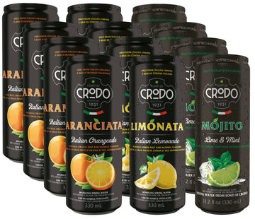 Niro Assortment | Fonti Di Crodo Variety | 3 Flavor Assortment | 4 Cans of Each Flavor- Limonata, Mojito, and Aranciata | 12 Can