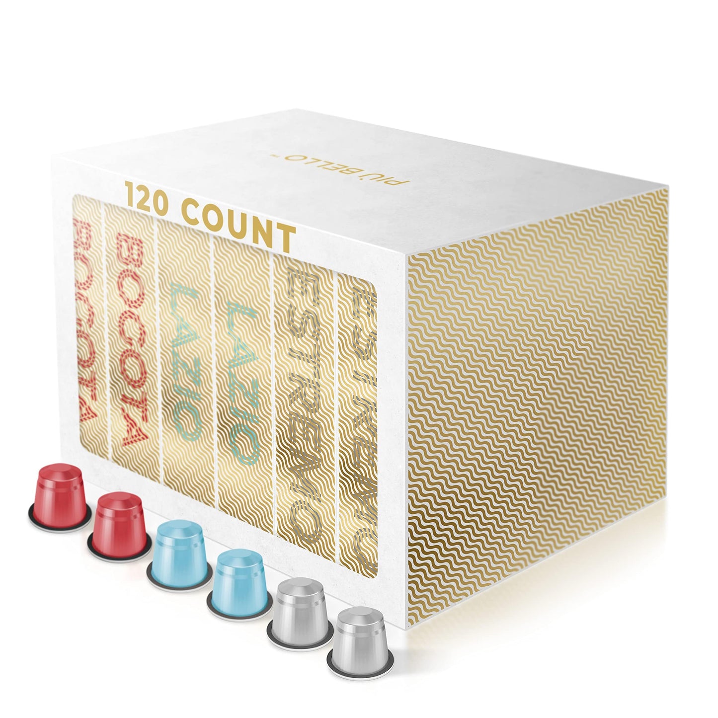 PIU BELLO Espresso Coffee Pods for Nespresso - Variety Pack, Dark Roast, Low Acidity, 120 Count