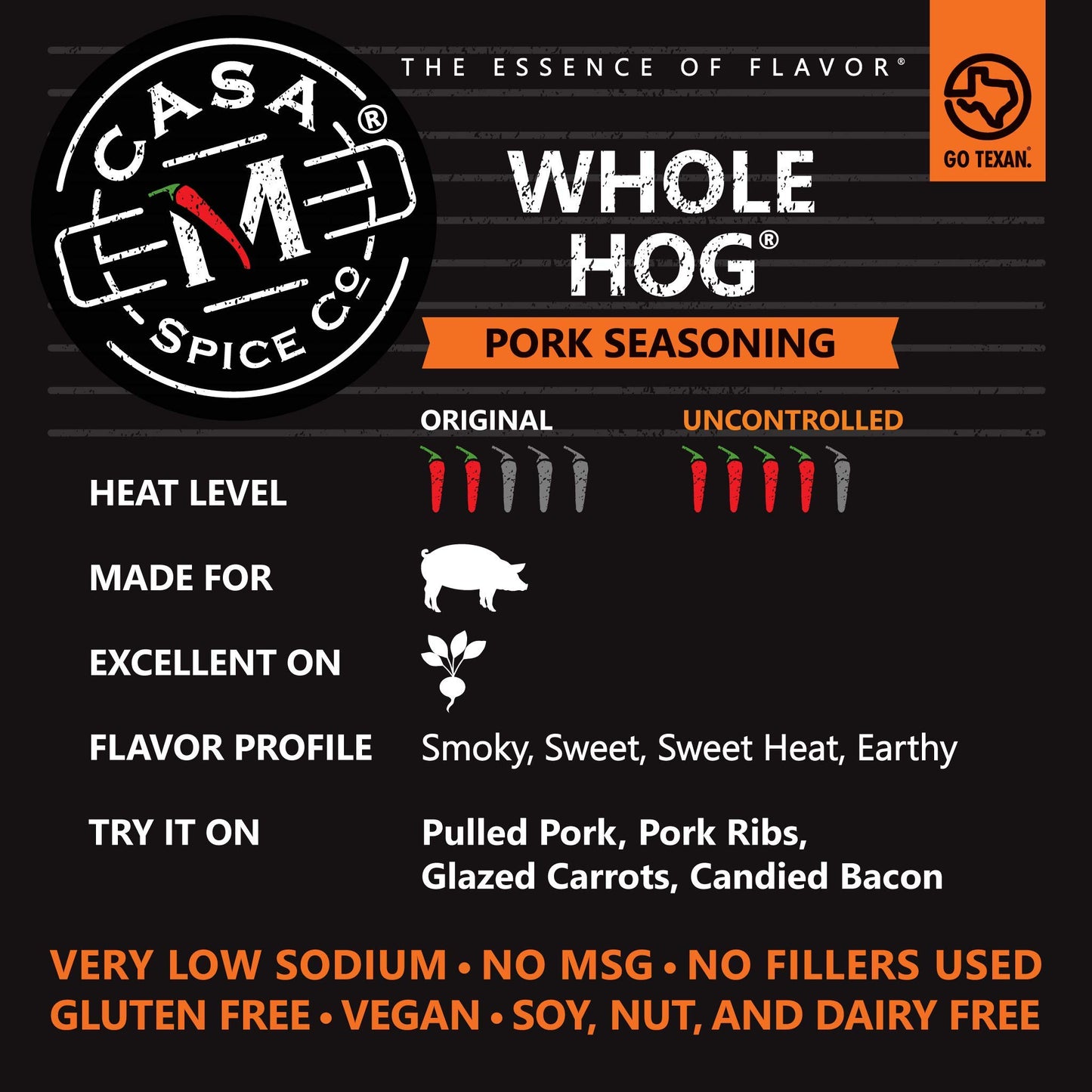 Casa M Spice Co Whole Hog Pork Seasoning  Very Low Sodium  Low Salt  No Msg  Gluten Free  Bbq Spices (Original, Plastic Shaker (
