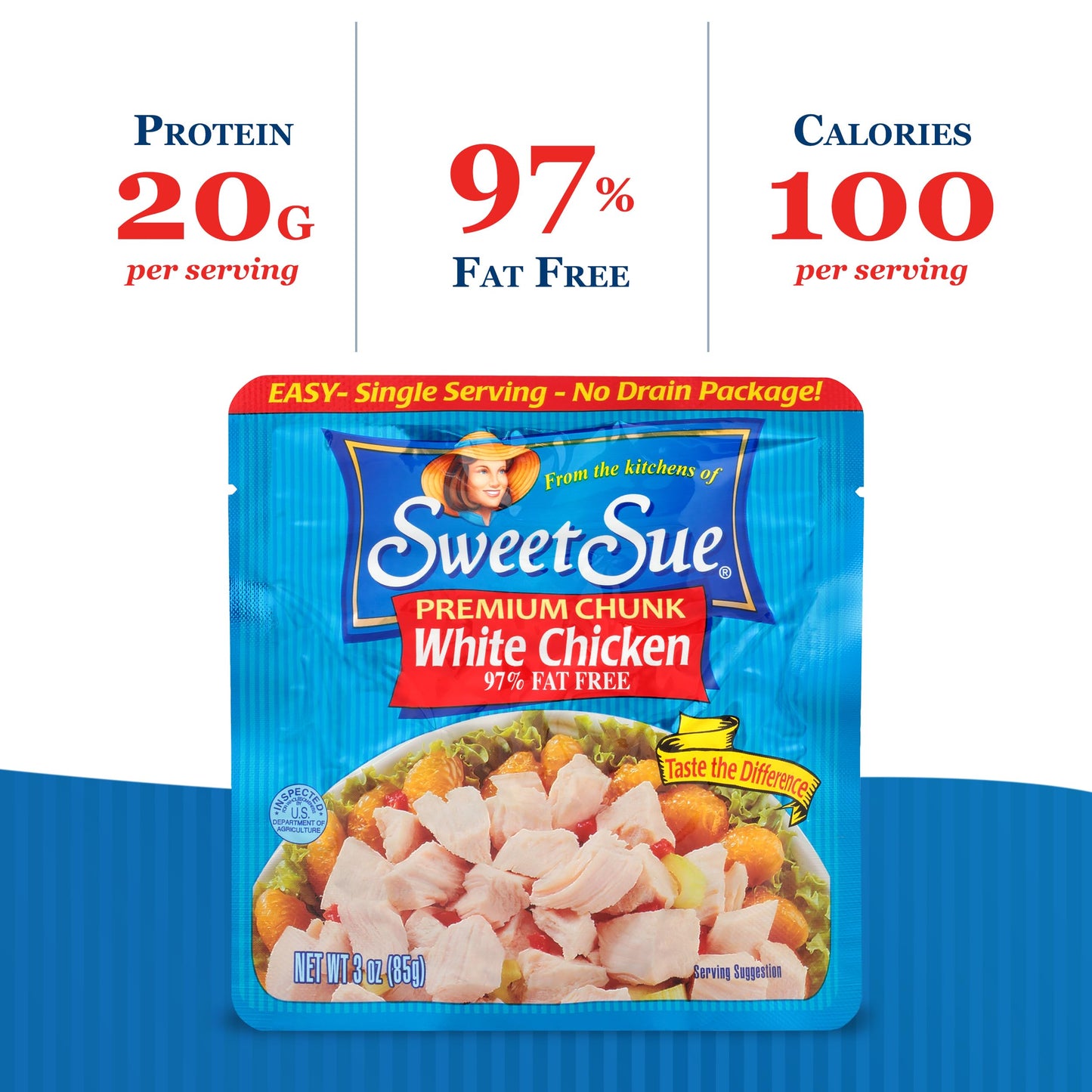 Sweet Sue Premium Chicken Breast - 20g Protein, 97% Fat Free, Gluten Free, Keto Friendly - 3 Ounce (Pack of 1)