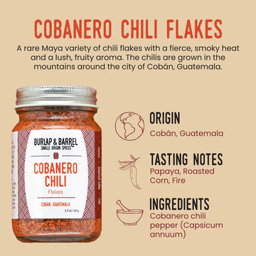 Burlap & Barrel Cobanero Chili Flakes - Smoky Heat with Fruity Aroma - 1.5oz Glass Jar