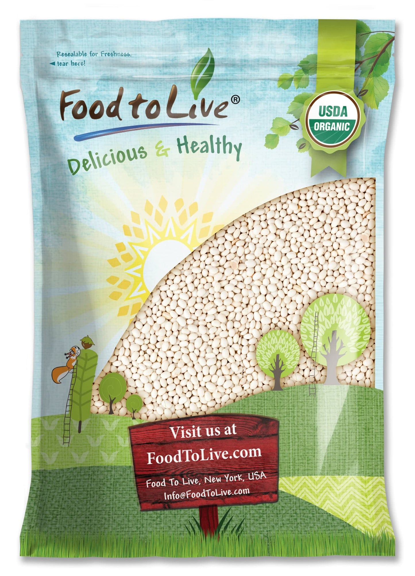 Food To Live Organic Navy Beans, 15 Pounds Non-Gmo, Kosher, Vegan, Dried White, Bulk. High In Protein And Dietary Fiber