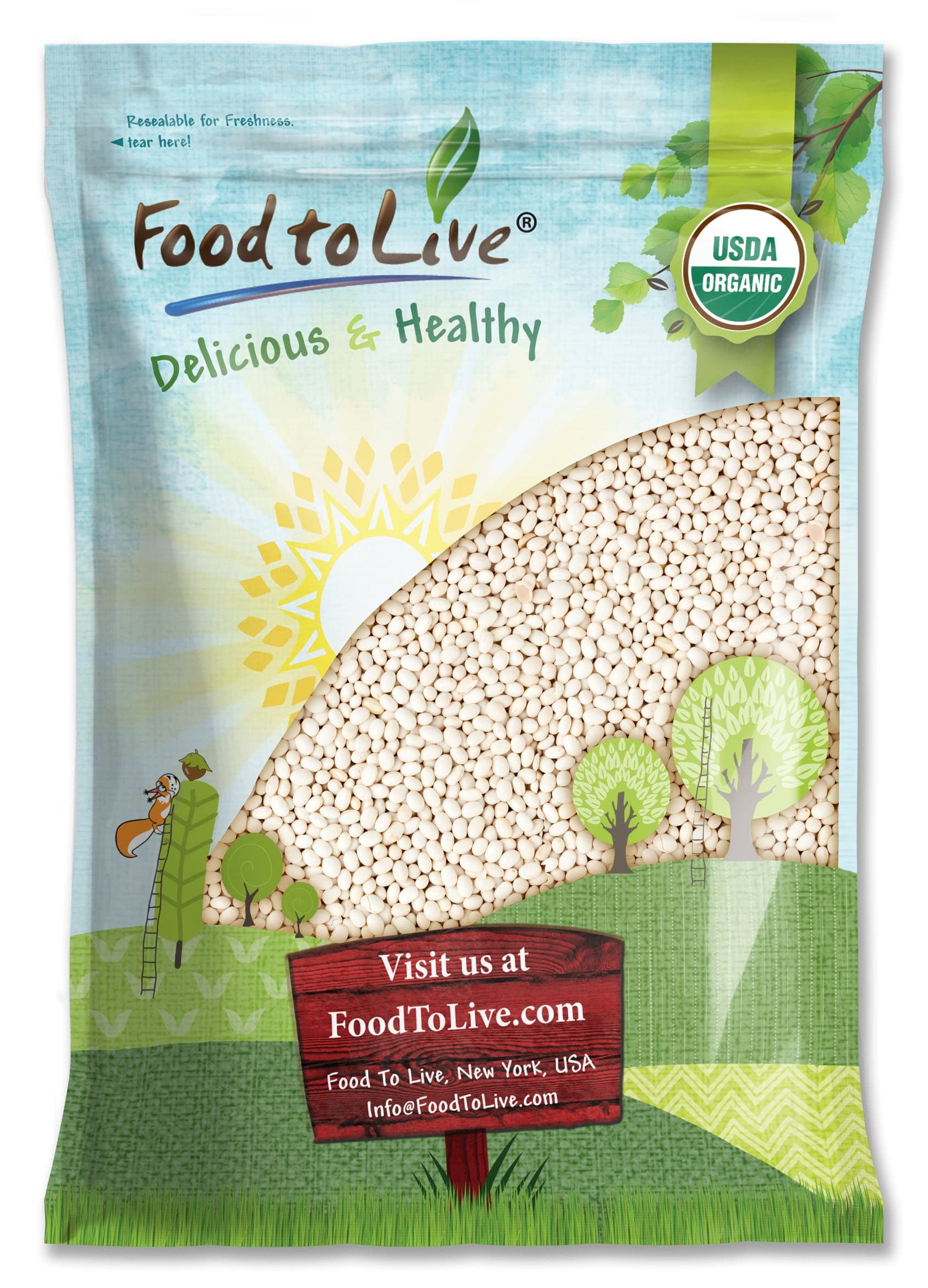 Food To Live Organic Navy Beans, 15 Pounds Non-Gmo, Kosher, Vegan, Dried White, Bulk. High In Protein And Dietary Fiber