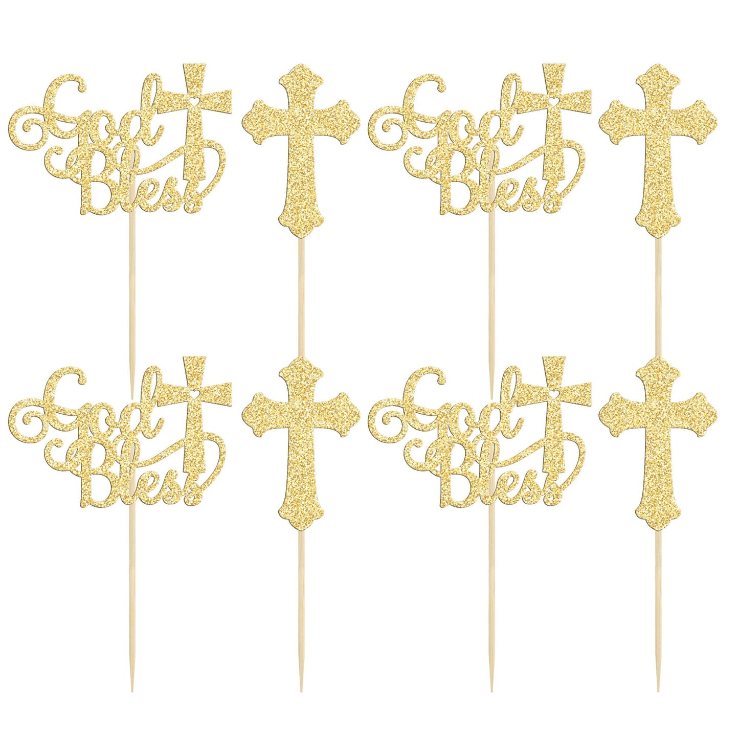 Gyufise Cupcake Toppers, 24Pcs Glitter Cross, Baptism Party Decorations, Gold, Model ZN0096-1-G