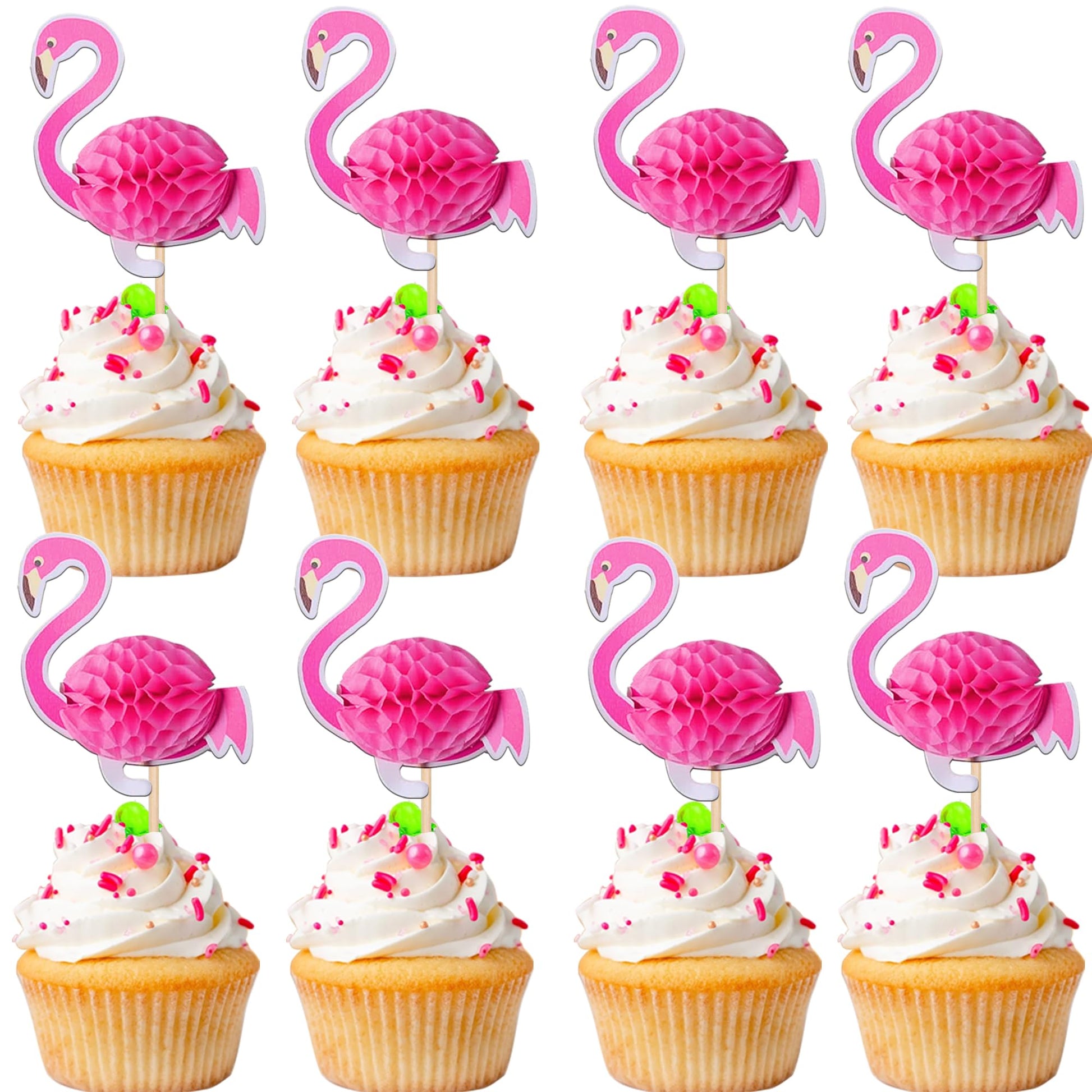 Rsstarxi 50 Pack Cupcake Toppers, 3D Flamingo Design, Tropical Theme for Luau, Baby Shower, Birthday, Wedding, Paper, Design 4