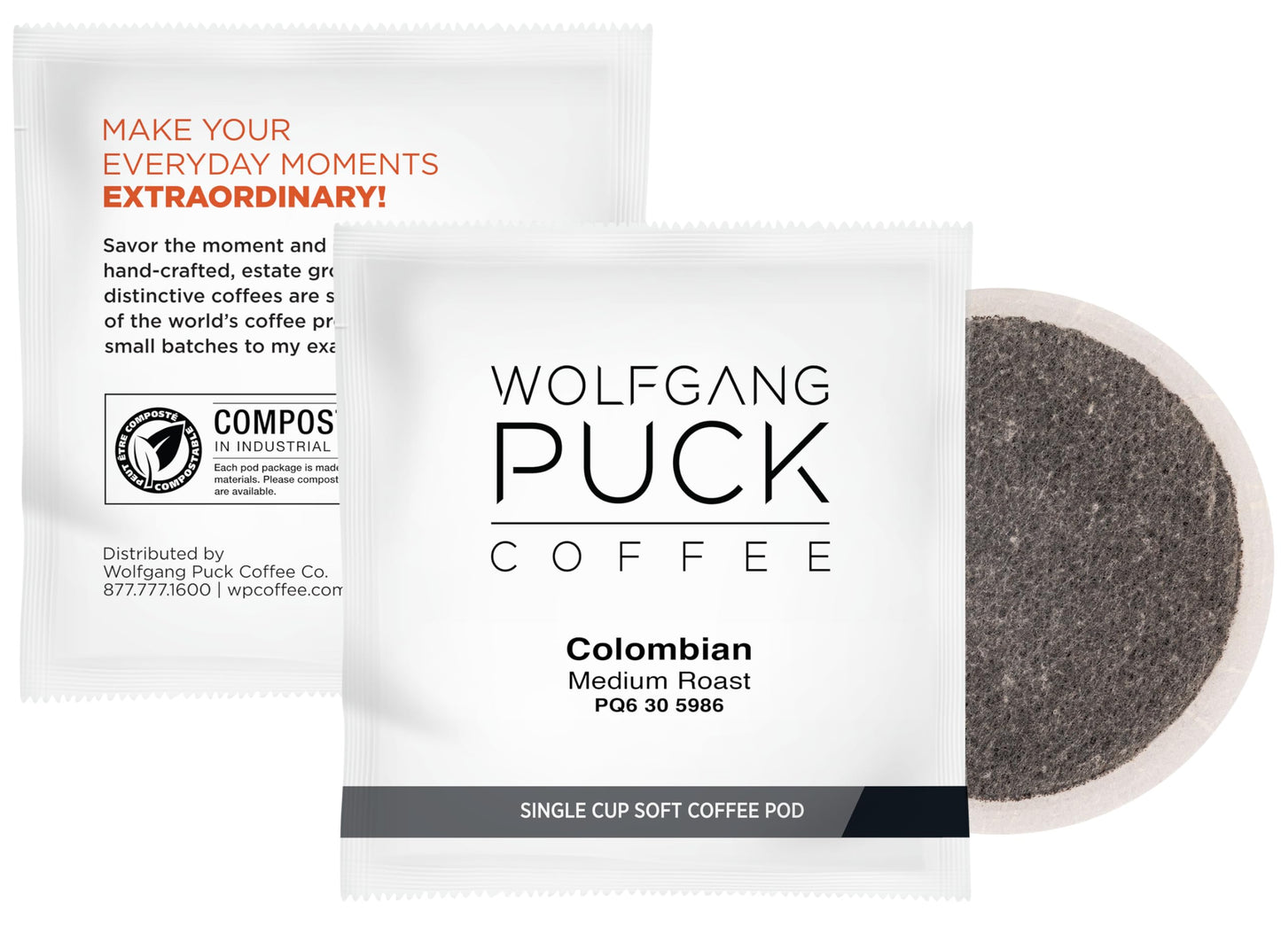 Wolfgang Puck Coffee Soft Pods, Colombian, Organic Fair Trade, 18 Count (Pack Of 6)