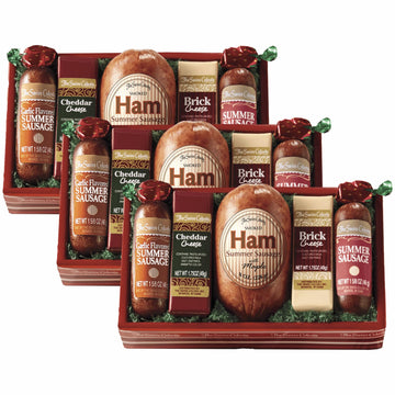 3 Holiday Gift Boxes - The Swiss Colony High 5 Food Bundle - Assorted Summer Sausages And Cheeses, Includes 3 Gift Boxes