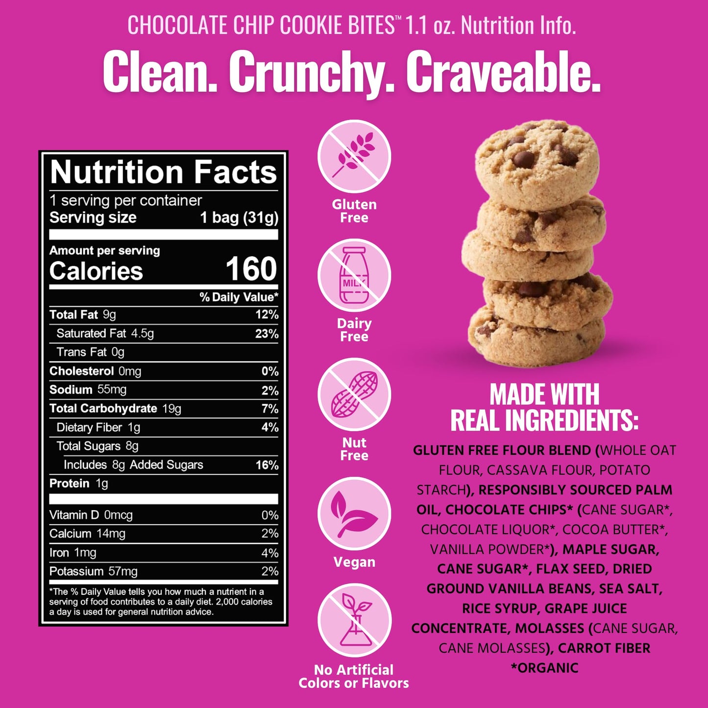 Every Body Eat Crunchy Cookie Bites, Gluten & Dairy Free, Vegan, School Safe Lunch Snacks, Single Serve (Pack Of 20) (Chocolate