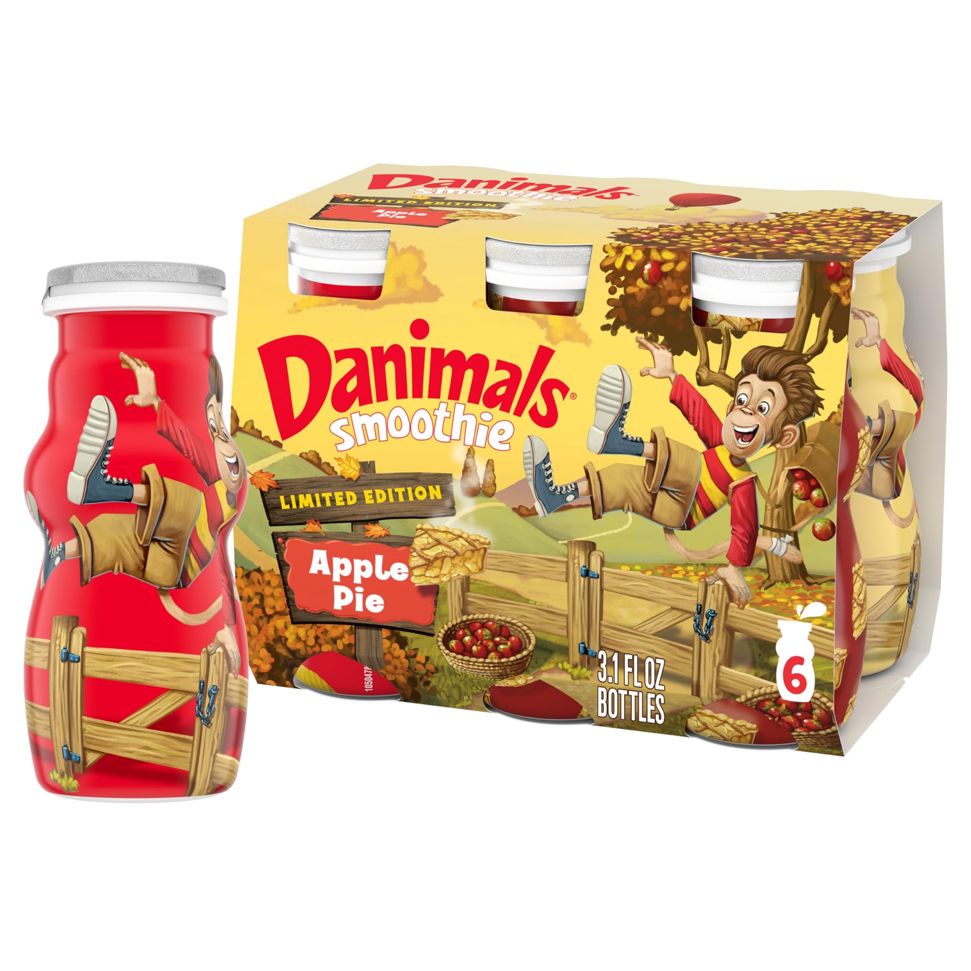 Danimals Smoothie Apple Pie Dairy Drink Multi-Pack, 6 Ct, 3.1 OZ Smoothie Bottles