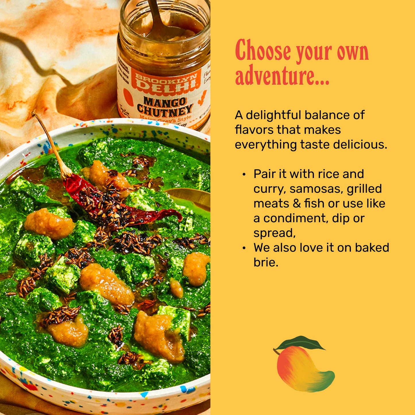 Brooklyn Delhi Mango Chutney - 9oz - Vegan, Made with Ripe Mangos, Ginger, Garam Masala - No Artificial Additives, Perfect for Dips & Sauces