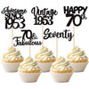 30Pcs Happy 70Th Birthday Cupcake Toppers Glitter Seventy Vintage 1953 Cupcake Picks Cheers To 70 Fabulous Cake Decorations For