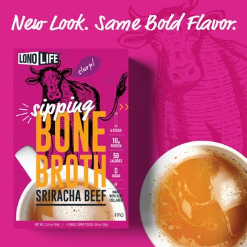 Lonolife Sriracha Beef Bone Broth Powder Mix | Grass-Fed, 10G Protein | Collagen-Rich, Keto & Paleo Friendly | Natural Ingredien