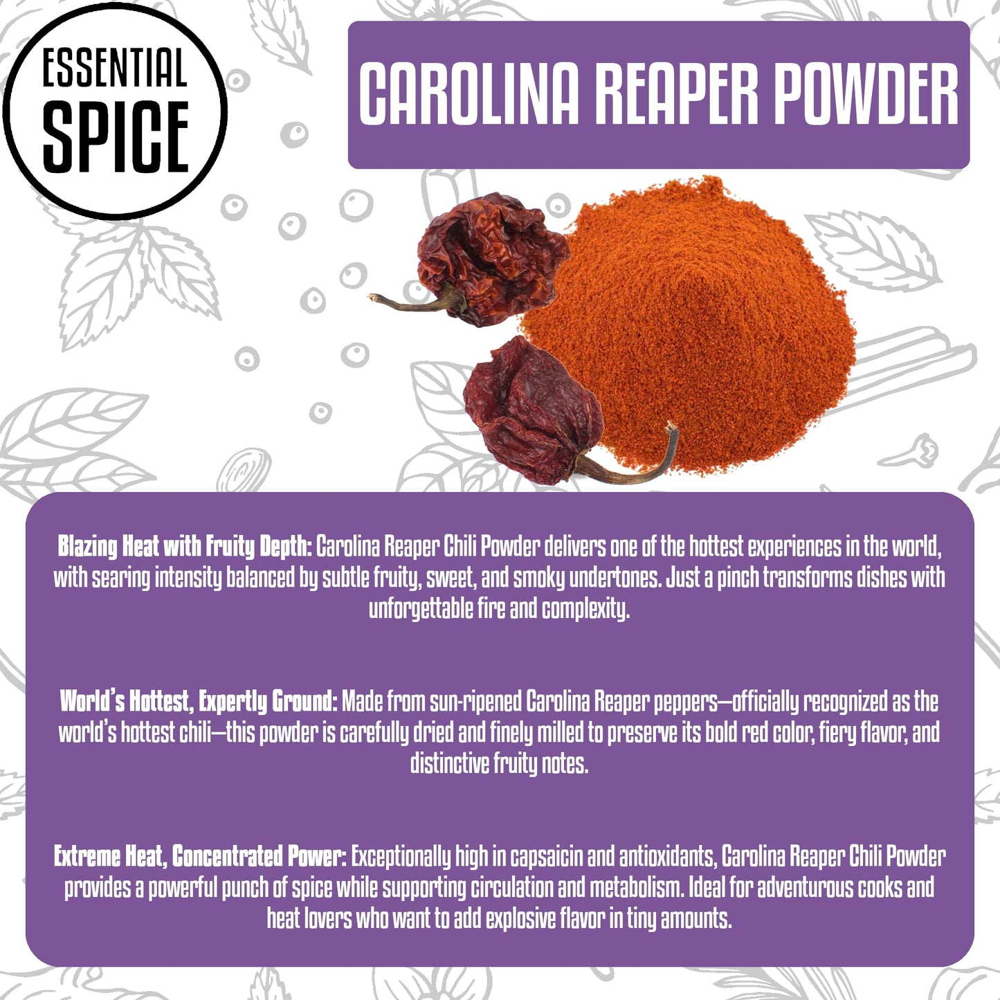 Essential Spice Carolina Reaper Chili Powder - Extremely Hot Ground Pepper with Fruity  Smoky Flavor - Made from 100% Pure Reaper Chilies - For Hot Sauce  Chili  Meat Rubs & Extreme Heat Lovers (25 Pounds)