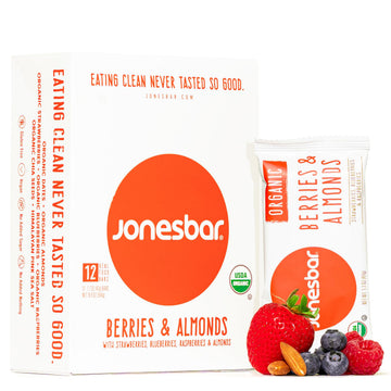 jonesbar Organic Plant Based Protein Bars, Berries and Almonds, Vegan, Gluten Free, 12 Count