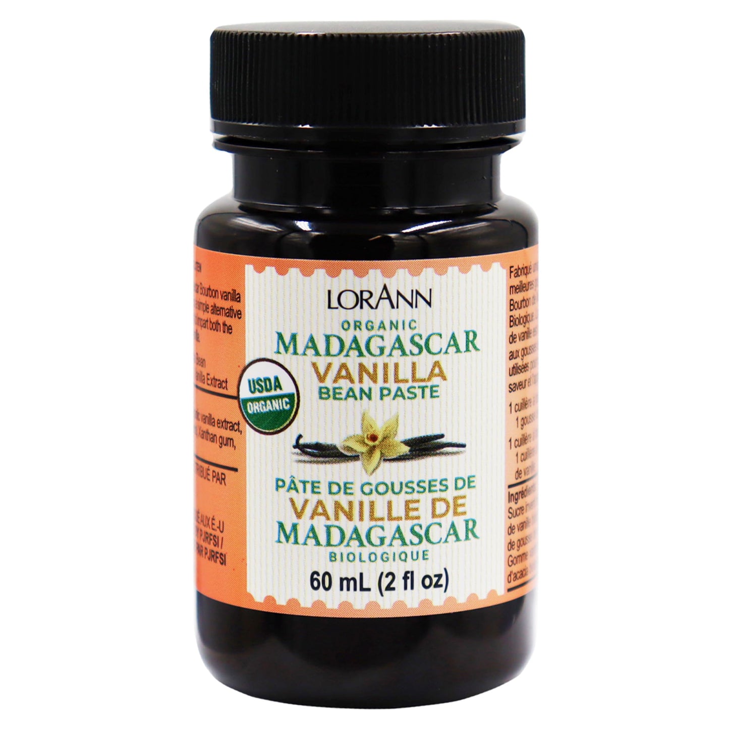 LorAnn Organic Pure Madagascar Vanilla Bean Paste, 2oz, Gluten-Free, Non-GMO, Rich Flavor, Real Seeds, Model 3000-0406B, Brown