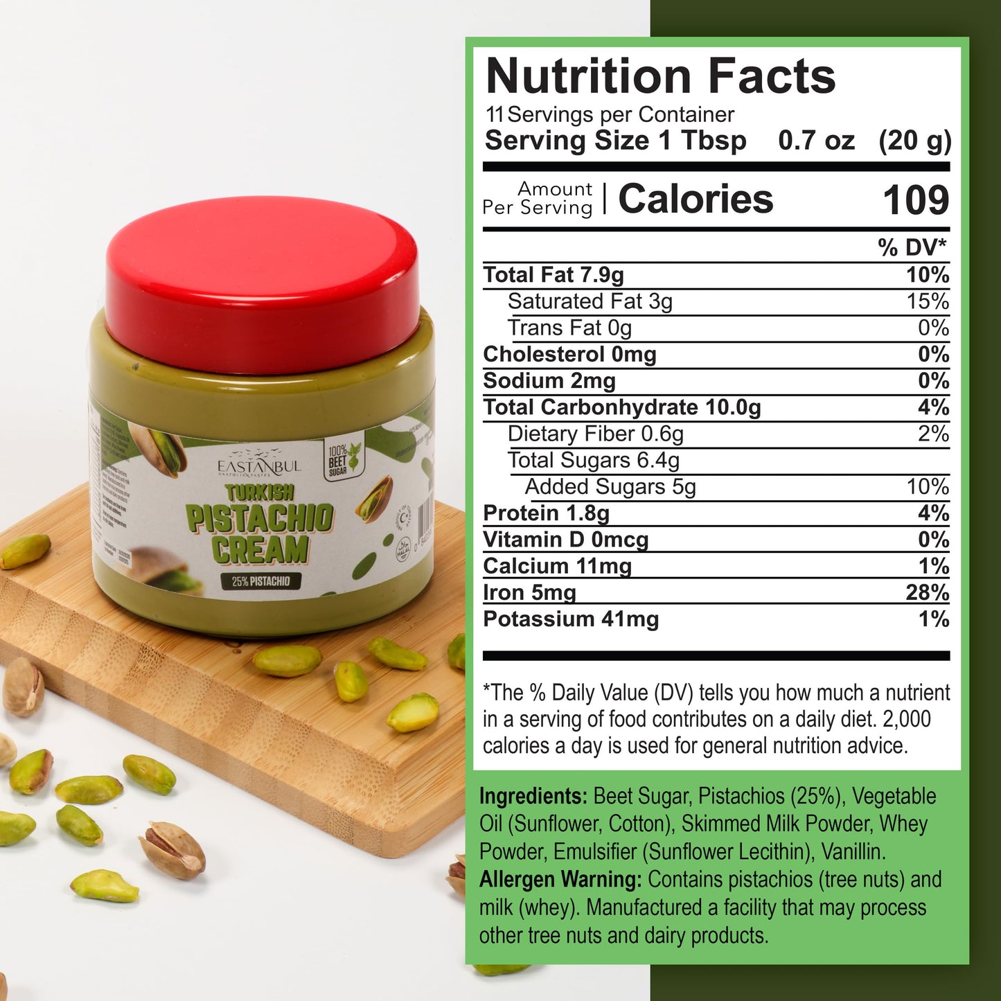Eastanbul Pistachio Cream, 7.8Oz, Pistachio Butter, Turkish Cream Spread For Dubai Chocolate Bar Kit, Perfect Paste For Dubai Ch