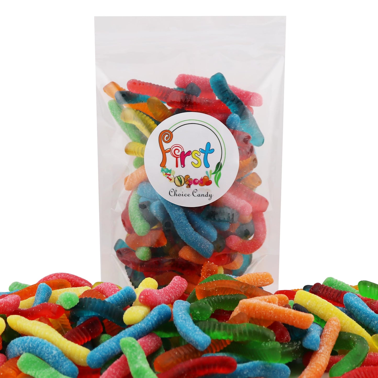 Firstchoicecandy Sweet & Sour Gummy Worms, Multi Flavors And Solid Colors (2 Pound, Super Fruit Mix)