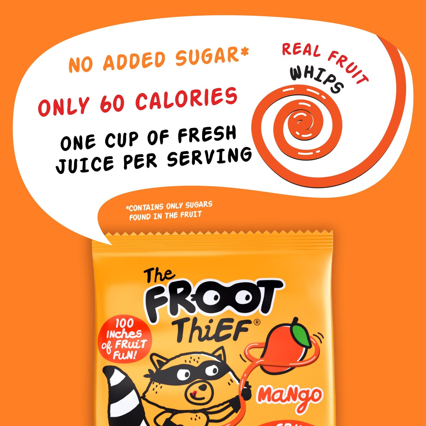 The Froot Thief Real Fruit Snack Whips, Nut Free, Perfect For School Lunches, Individual Bags For Kids, Mango 24 Pack