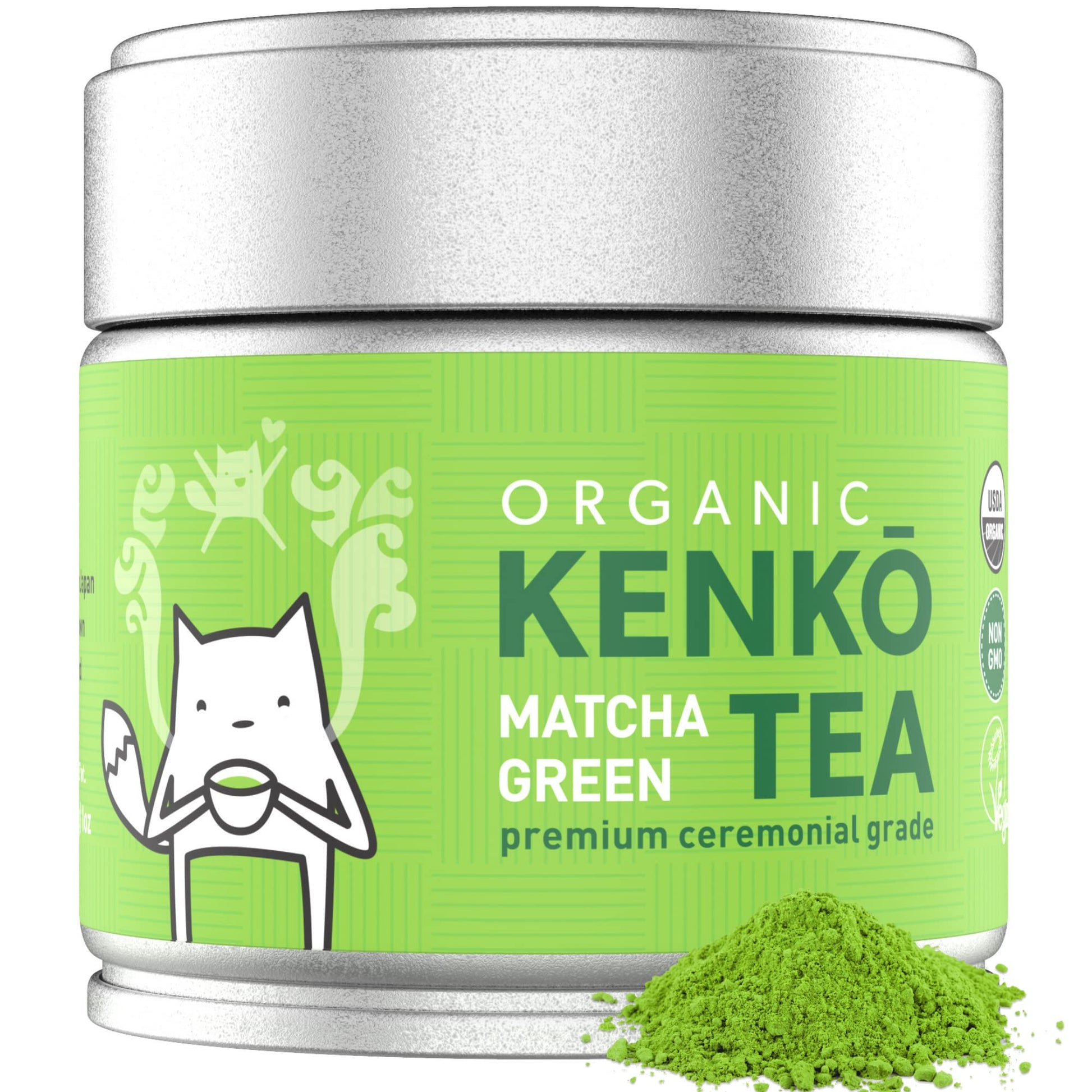 Kenko Tea Matcha Green Powder - USDA Organic, Ceremonial Grade, 1 oz (30 servings), Green