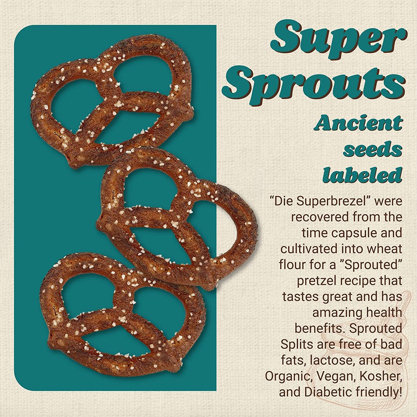 Unique Snacks Sprouted Splits Pretzels, Non-GMO, OU Kosher, 8 Oz. Bag, Pack of 3