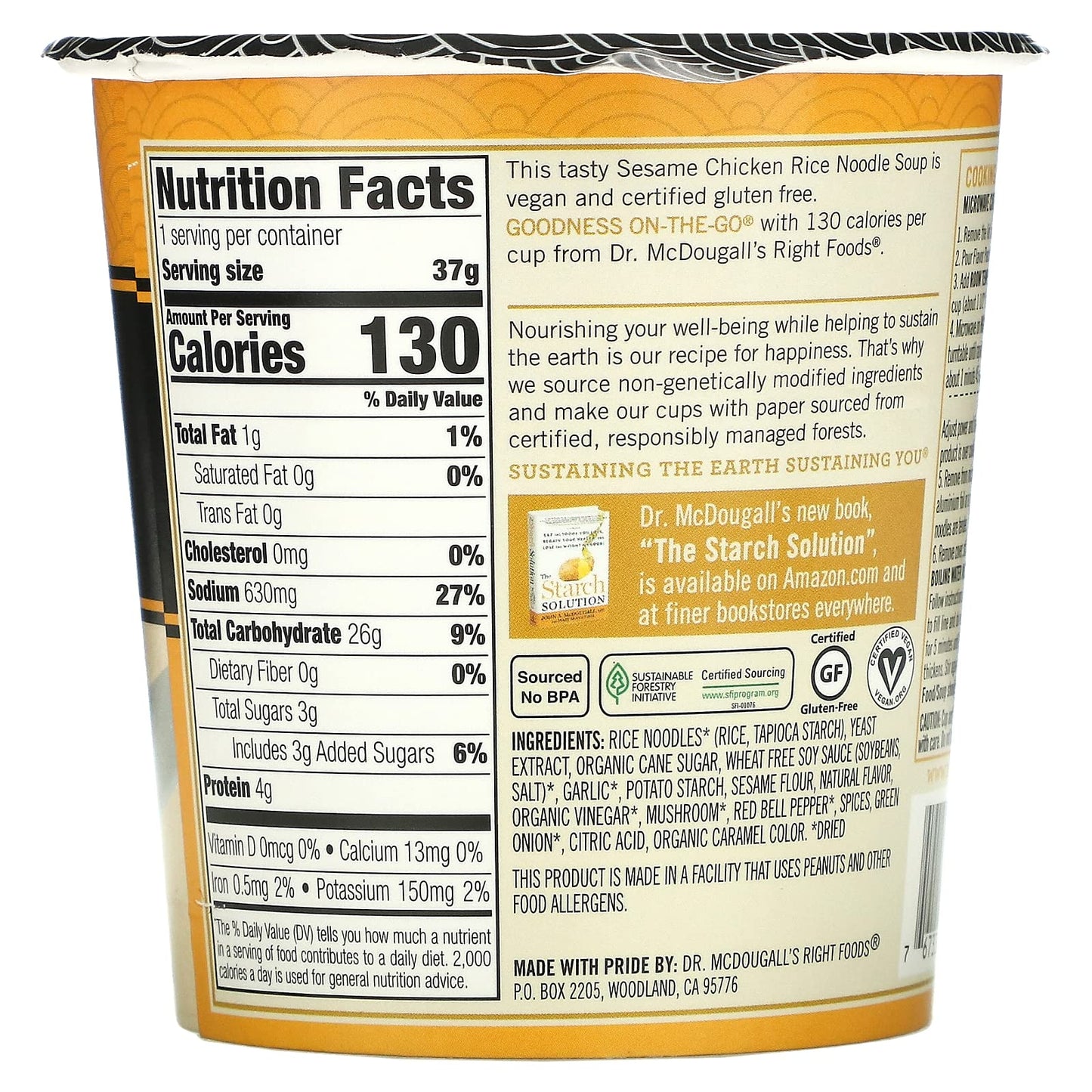 Dr. Mcdougall'S Asian Soup Rice Noodle Sesame Chicken, Gluten Free, 1.3 Oz