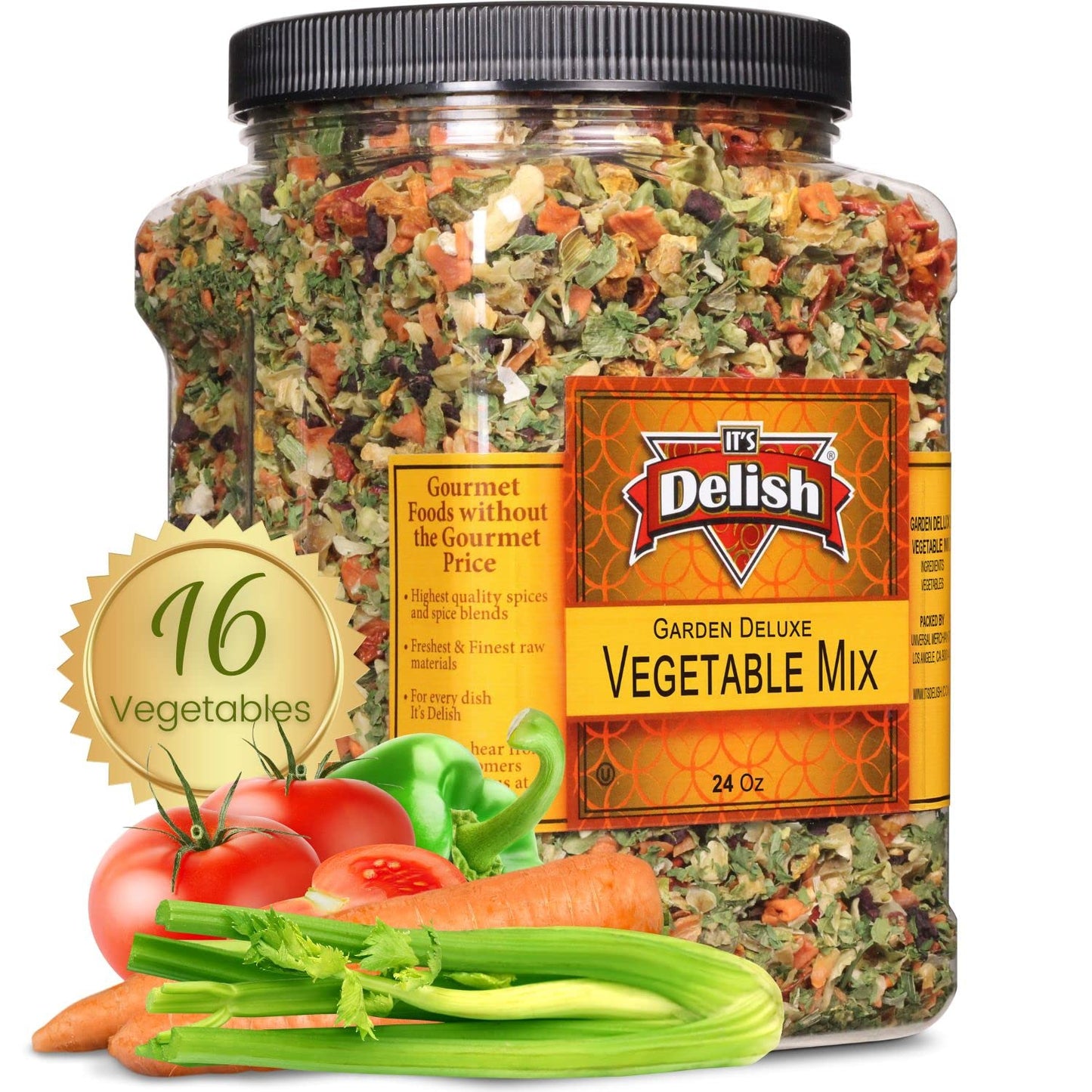 Its Delish Garden Deluxe Vegetable Soup Mix, 24 OZ Jumbo Container, 16 Natural Dehydrated Vegetables, Vegan, Kosher, No MSG