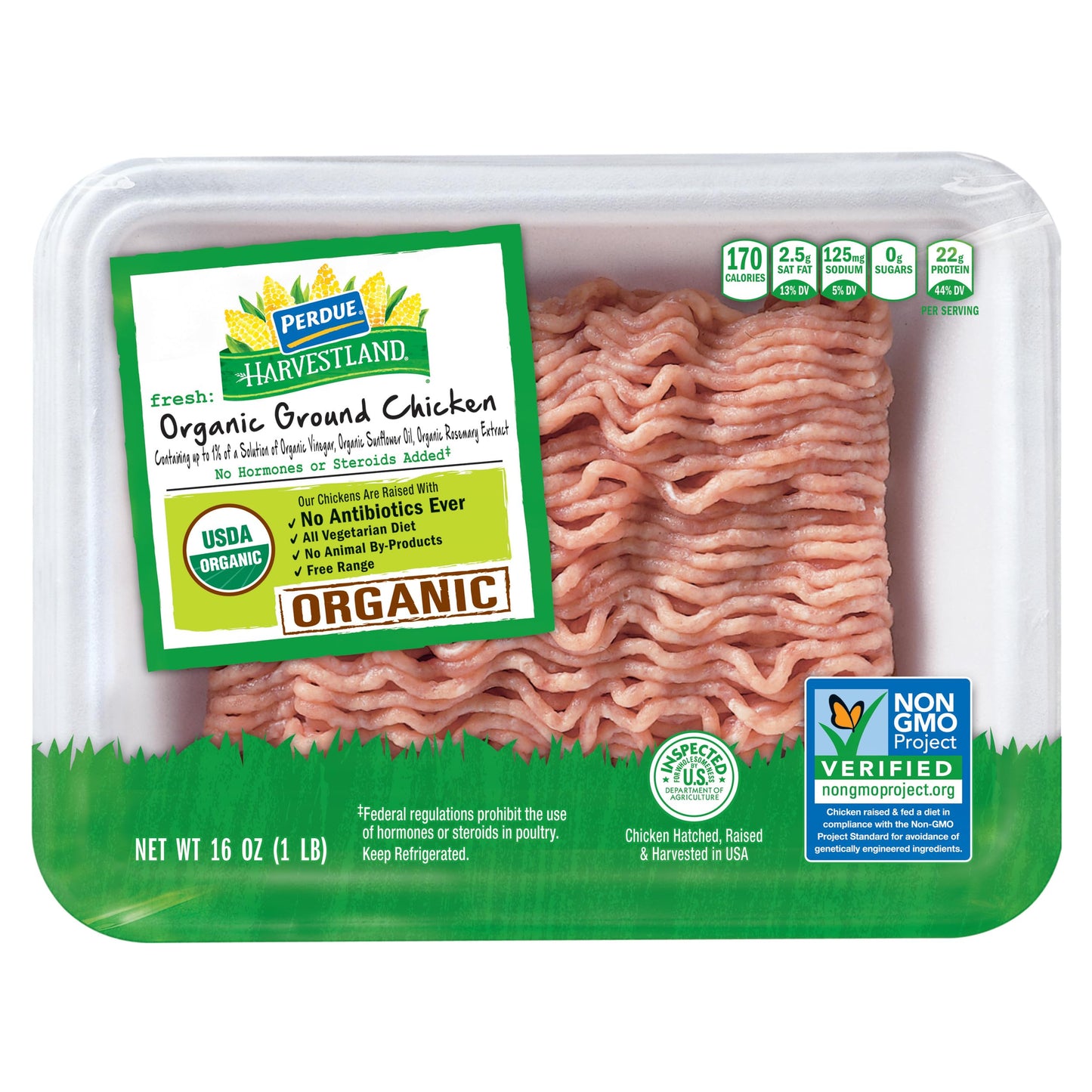 Perdue Harvestland Organic Ground Chicken, Free Range, Non-GMO, All Natural, Fresh, 16 oz.