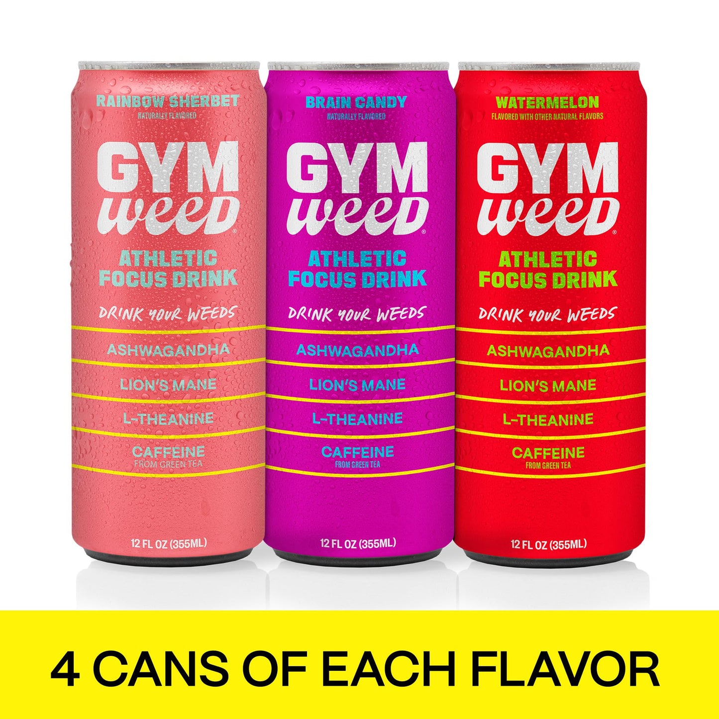 GYM  Athletic Focus Drink with KSM-66 Ashwagandha  Lions Mane Mushroom  L-Theanine  200mg Green Tea Caffeine with Natural Sweeteners Sour and Sweet Variety of Flavors  12 Pack