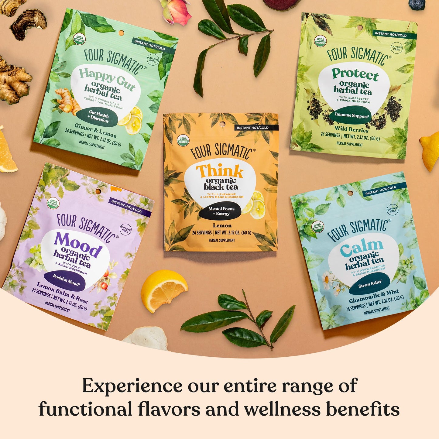Four Sigmatic Think Organic Black Tea | Instant Organic Lemon Tea W/Lion'S Mane & L-Theanine For Mental Clarity & Focus | Organi