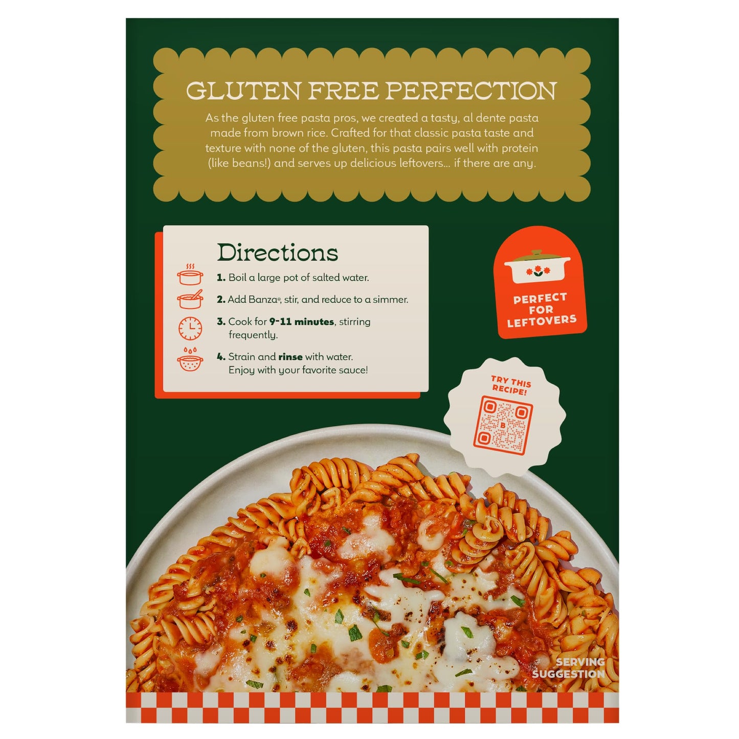 Banza Brown Rice Rotini - Gluten-Free Pasta Made in Italy - Non-GMO, 10oz - Classic Texture, Perfect for Leftovers