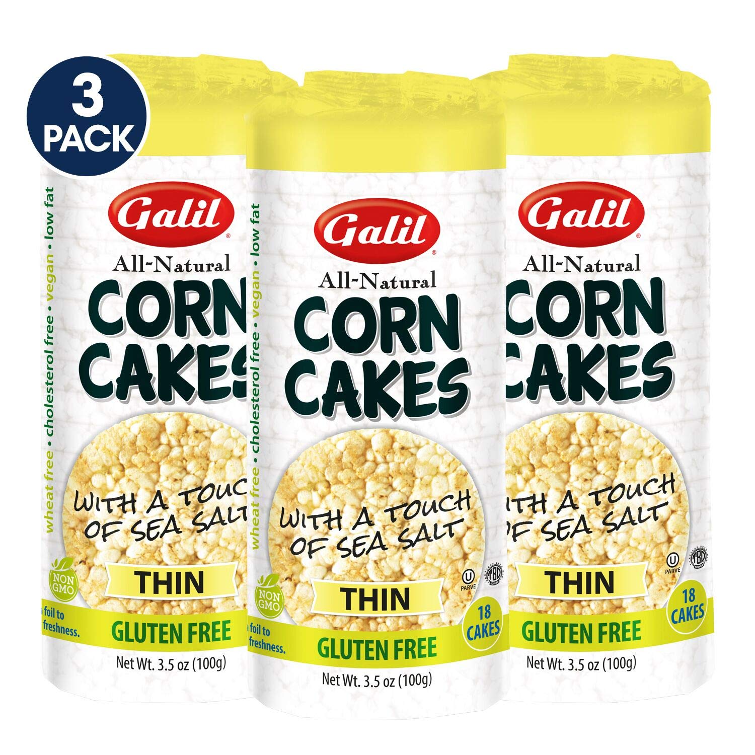 Galil Thin Real Corn Cakes | All Natural-Non Gmo, Gluten Free, Vegan, 3.5 Ounce (Pack Of 3)
