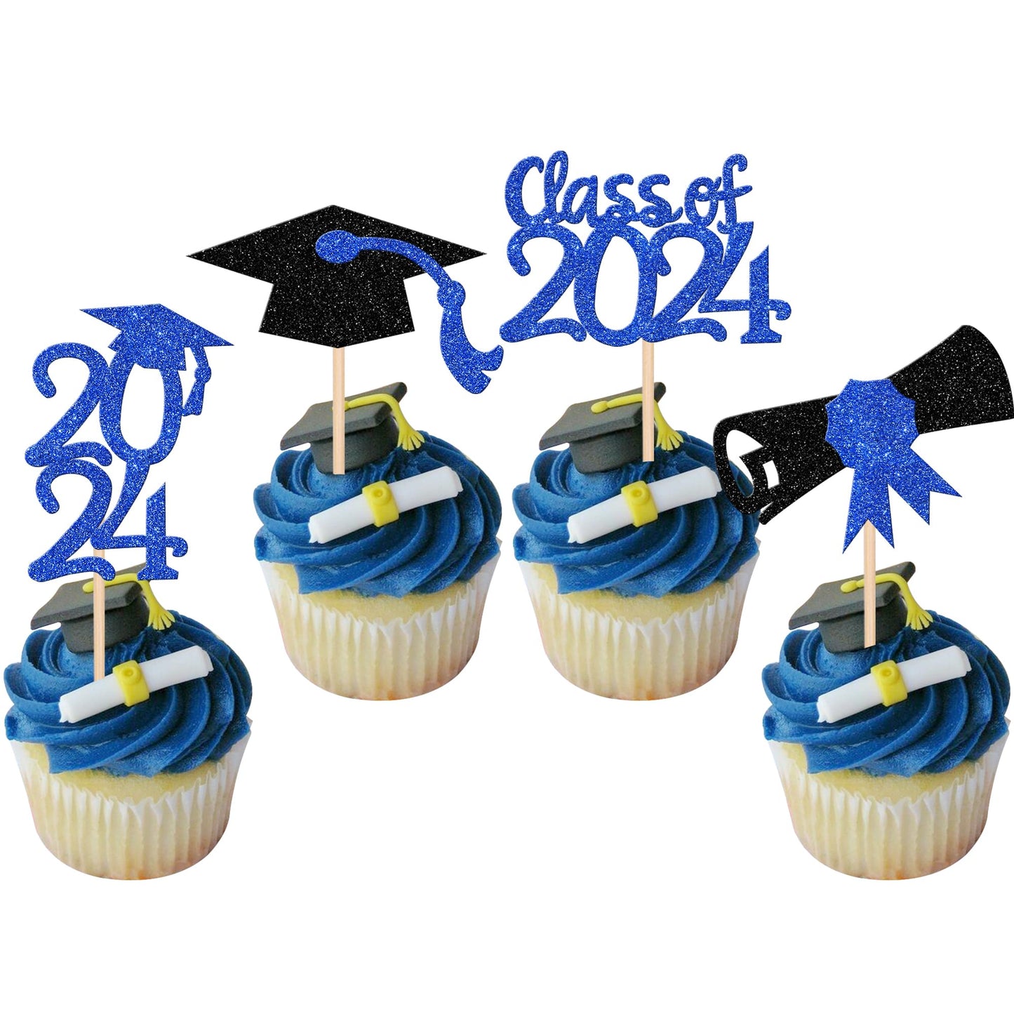 36 Pcs 2024 Graduation Theme Cupcake Toppers Glitter Class Of 2024 Cupcake Picks Diploma Grad Cap Cake Decorations For 2024 Grad