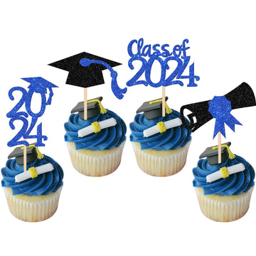 36 Pcs 2024 Graduation Theme Cupcake Toppers Glitter Class Of 2024 Cupcake Picks Diploma Grad Cap Cake Decorations For 2024 Grad